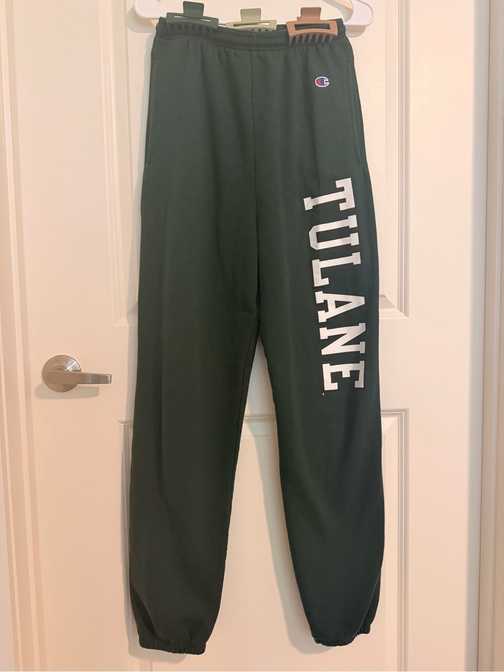 Champion Green Sweatpants with White Tulane Script